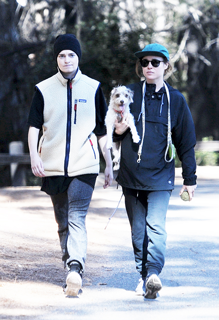 Ellen Page and Emma Portner on a walk with his dog 