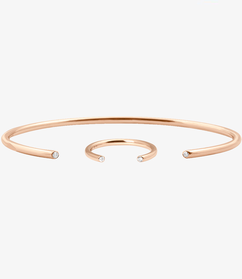 Bracelet 18-carat pink gold weighing 3.4 g with 0.04 carat diamond;  ring of 18-carat pink gold weighing 1.3 g with 0.04 carat diamond Massaï from collections of Vanrycke